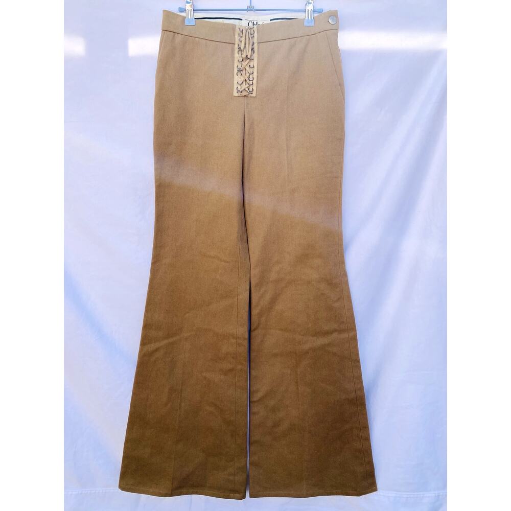 Chloe Tan Flare Suede Lace Up Bell Bottom Pants - Picture 6 of 6